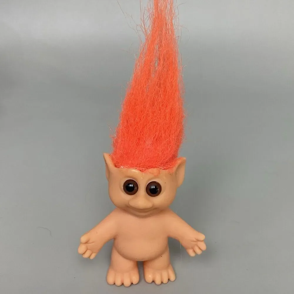 Vintage Troll Dolls Lot of 2 Orange Yellow Hair 1992 HYI Elf Troll Figures Nude